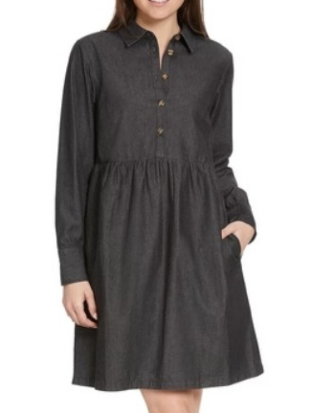 Nine West Black Denim Button-Front Long Sleeve Midi Dress Size XXL New With Tag